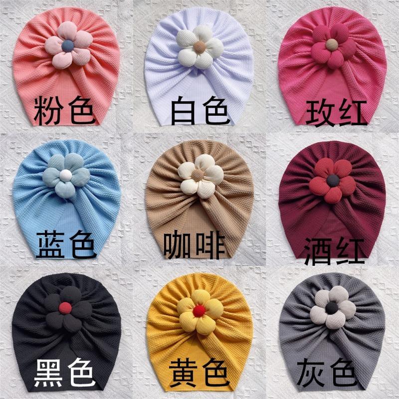 

New children s solid color twill bubble hat, pentagonal flower baby pullover hat, thin baby tire hat