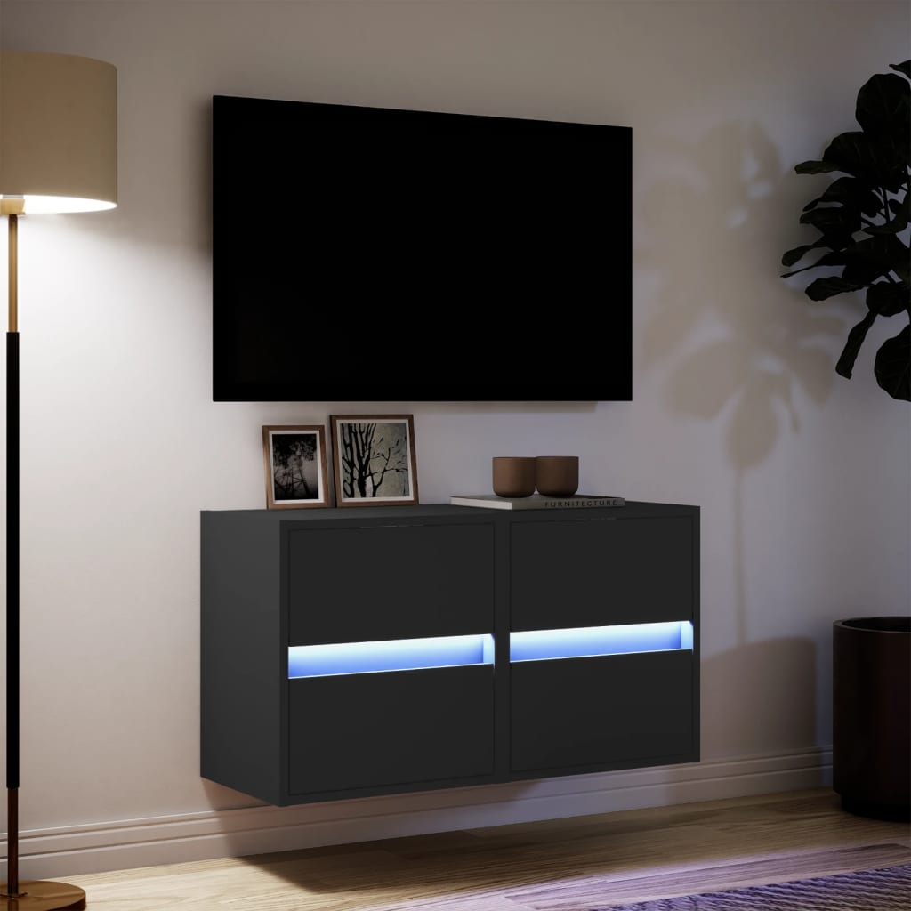 TV Wall Cabinets with LED Lighting 2 Pcs Black 41 X 31 X 45 Cm
