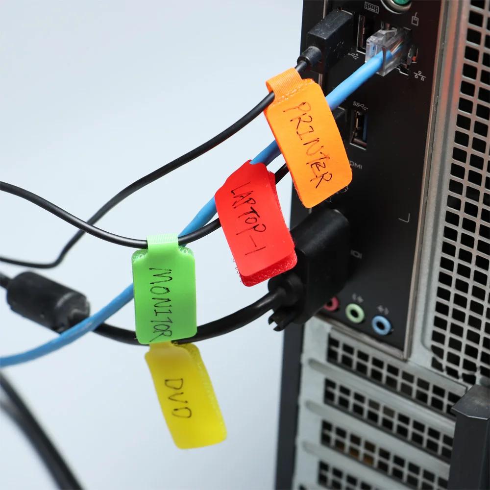 5pcs Writable Nylon Cable Labels Colorful Adhesive Wire Labels Electrical Cables Organize Tie Cord Identification Cord Protector
