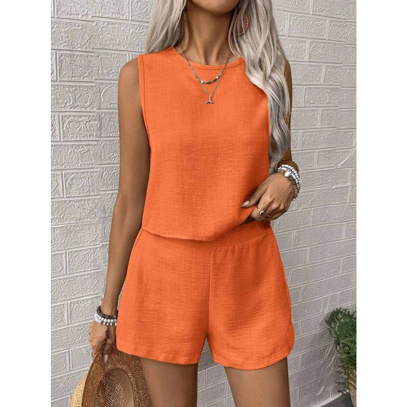 Casual Women Sleeveless Outfit Set With Button Detailing For Spring