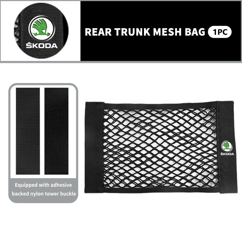 AAABT1 For Skoda Car Trunk Net Pocket Mesh Bag Storage Holder Auto Interior Accessories Kamiq Karoq Octavia 2 3 Rapid Scala Kami Fabia