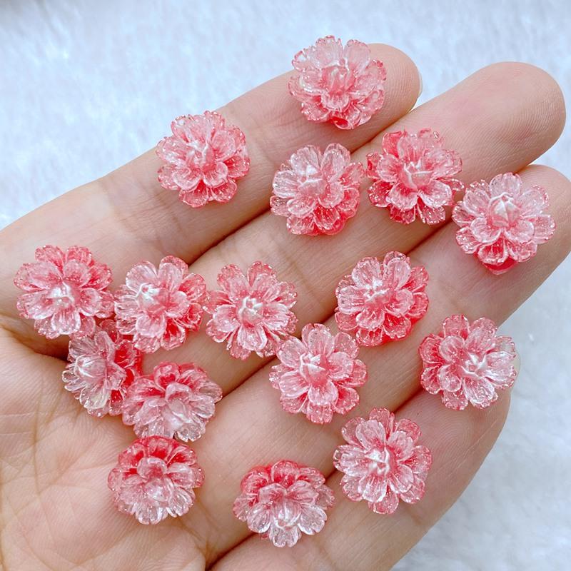 60 Stück neue, niedliche Mini-Nagellacke aus Kunstharz (11 mm), glänzende Cartoon-Blumen, flache Rückseite, Verzierungen für Haarschleifen und Accessoires