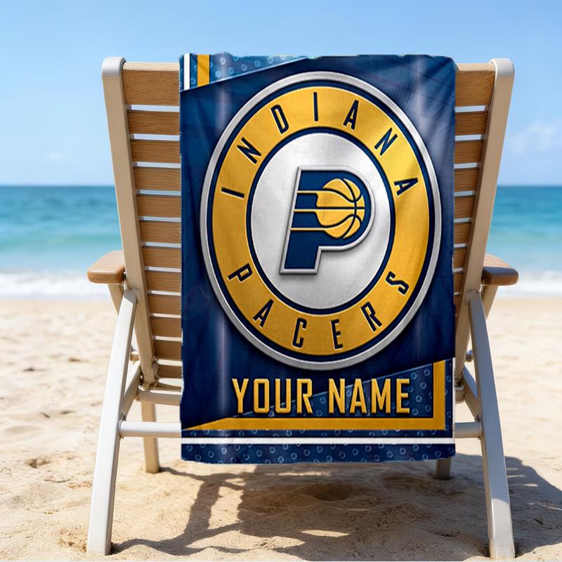 Custom Name Beach Towel Pacers Basketball Team Beach Towel, Soft Microfiber, Gift for Her/Him, Birthday, for Pool, Beach, Travel, Fan gifts