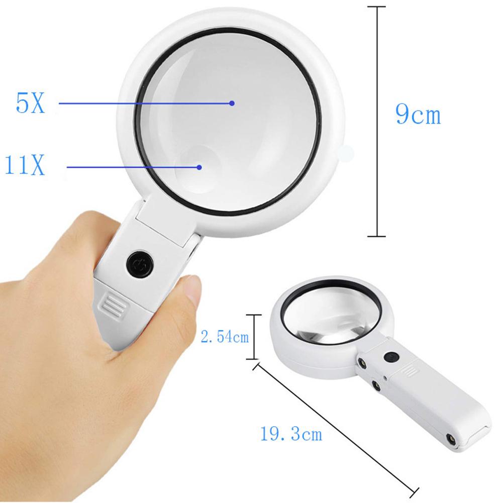 5/11X Magnifying Glass Non Slip Table Lamp Hand Held 8 LED Stand Repair Simple