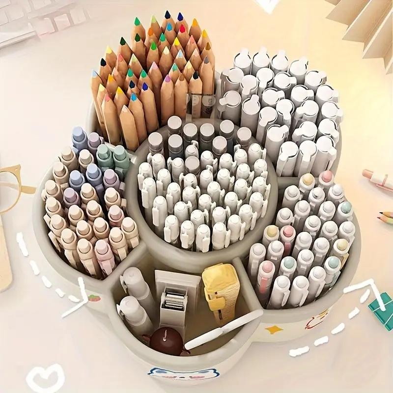 Large Capacity 360° Rotating Pen Holder Multifunctional Desktop Organizer for Stationery Storage Box Multiple Office Supplies