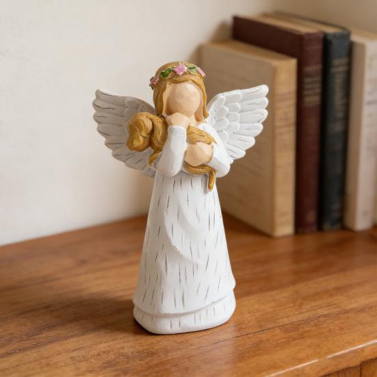 Figurka Aniołka Dziewczynki z Żywicy Statua Rodzinna Matka Córka Syn Rzeźba Dekoracja Ornament na Biurko do Domu Biura Salonu