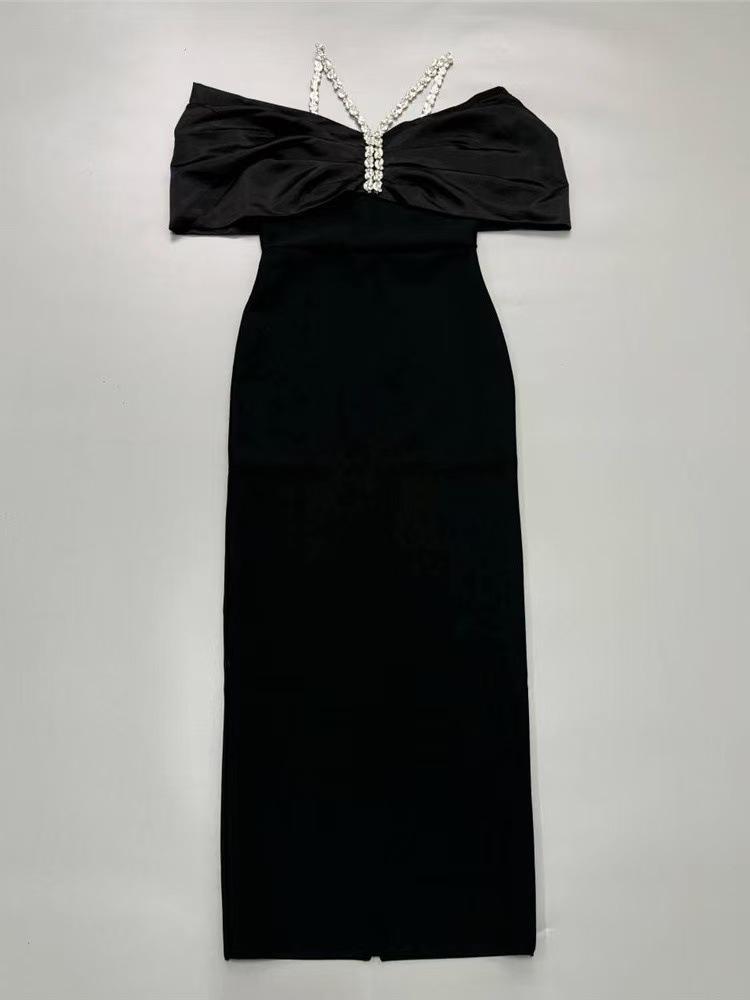 Chic Off-the-Shoulder Bandage Evening Gown - Shoulder-Baring Long Dress, Fashionable & Sexy Bodycon Style