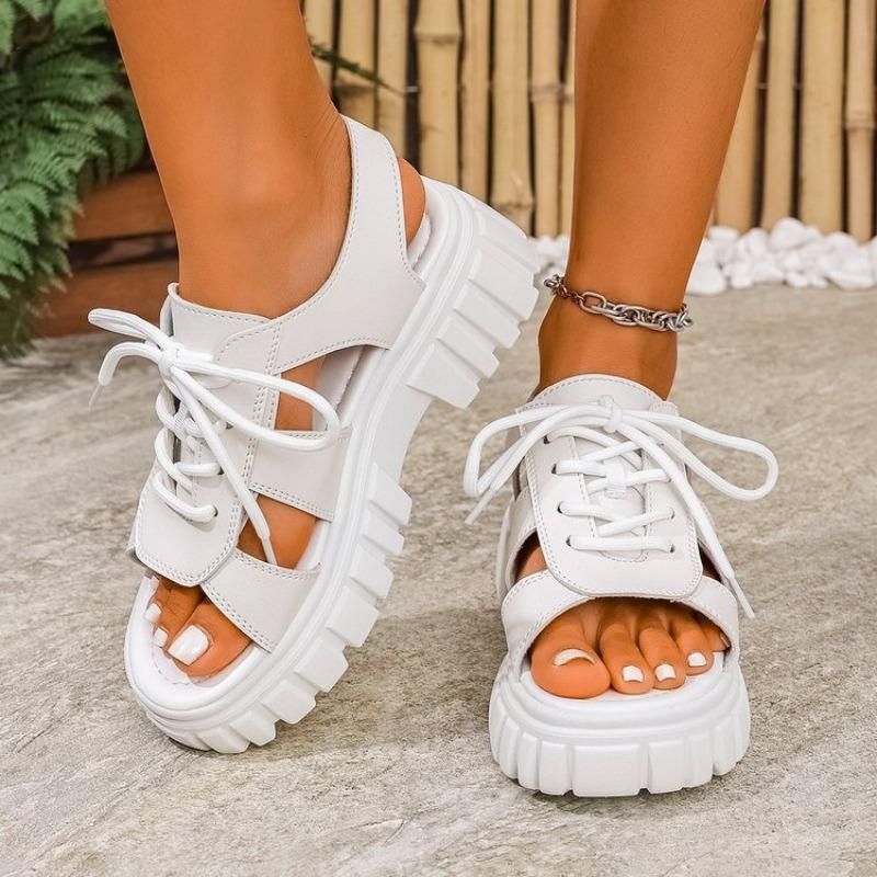 2026 New Ladies Shoes Lace-up Women's Sandals Fashion Open Toe Casual Summer Hollow Out Plus Size Concise Platform Sandals