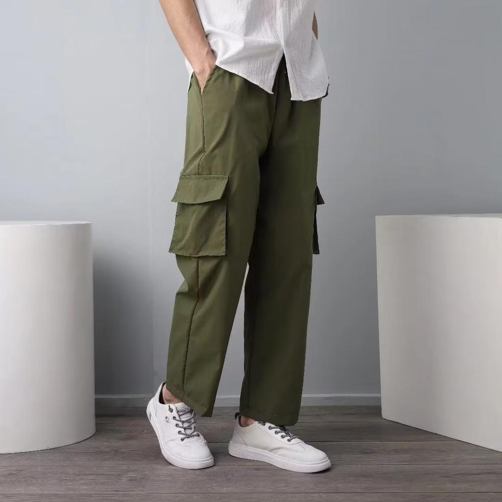 Overalls Men's Summer Korean Version of Trendy Loose Large-size Casual Men's Pants Solid Color Nine-point Straight-leg Pants