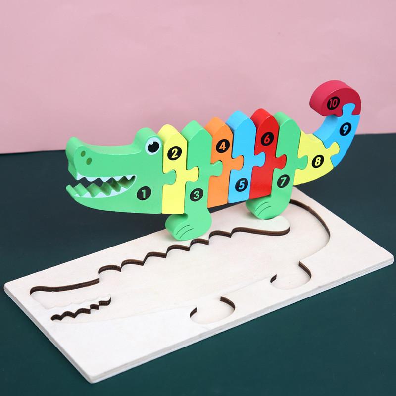 Educational Animal Wooden Traffic Numbers Puzzle Toy For Toddlers Learning Play