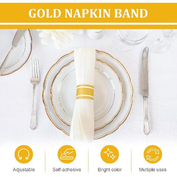 200Pcs Upgrade Lengthened Paper Napkin Band,Napkin Ring Self Adhesive, Silverware Wraps Bands Bulk for Rolling Silverware Table Setup Wedding Event
