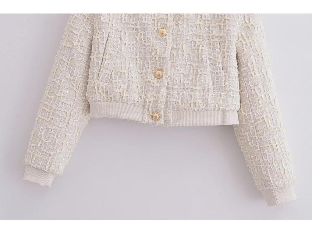 2024 Summer Women's Solid Color Textured Short Pilot Jacket