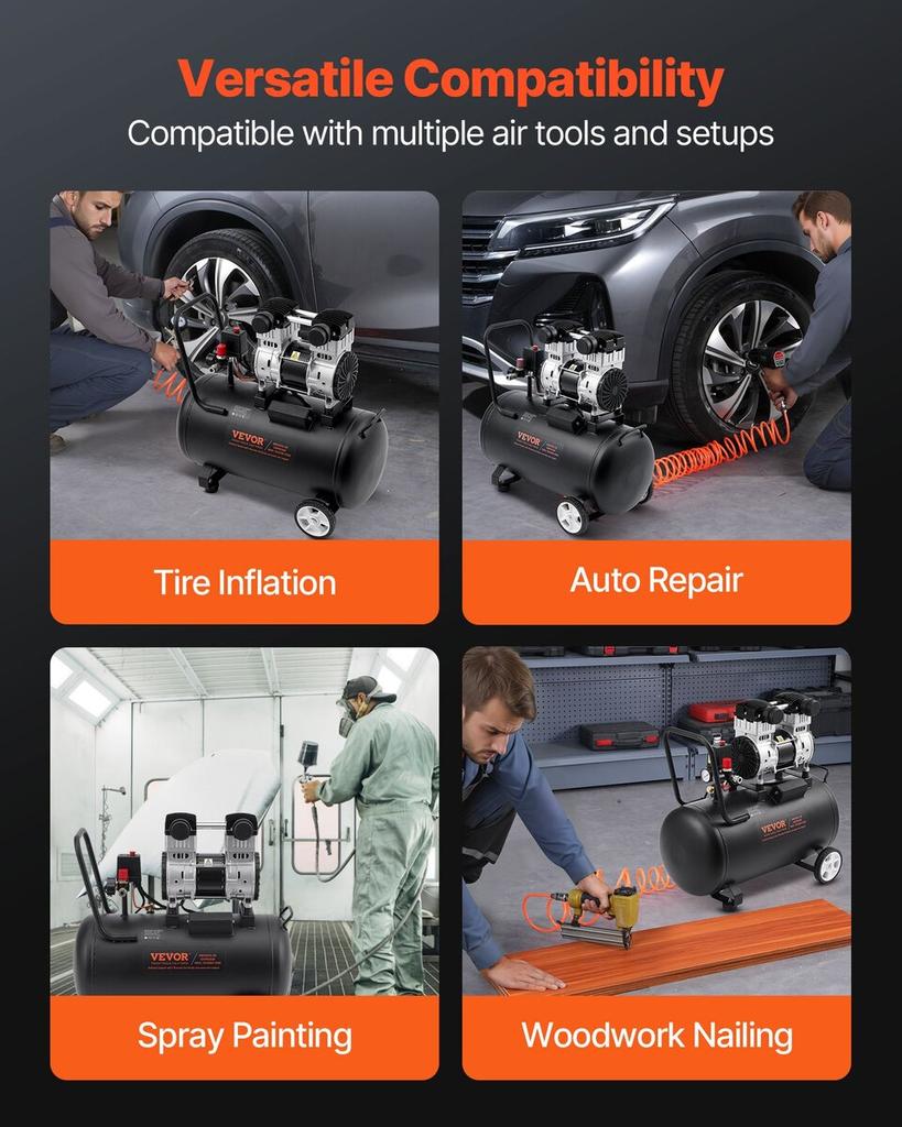 Air Compressor Compact Portable Oil Free Compressor 15 Gallon 90 PSI