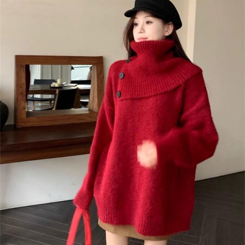 Autumn and Winter Turtleneck Pullover Irregular Women Sweater Fashion Loose Simple Office Loose Knitted Sweaters Solid Color Elegant Clothing One Size