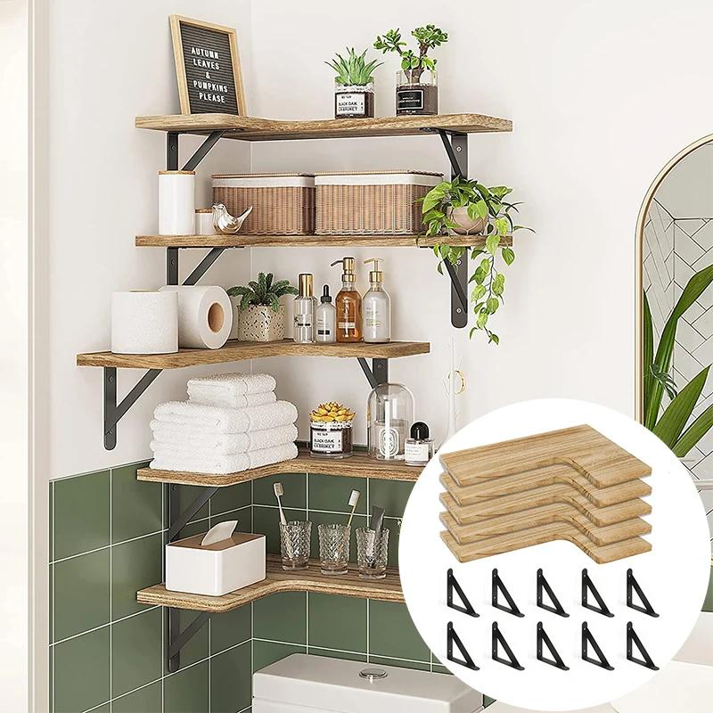 Rafturi de Perete din Lemn Masiv Raft de Depozitare Flotant Agățat de Perete Accesorii pentru Baie Rafturi cu Design Simplu Consumabile
