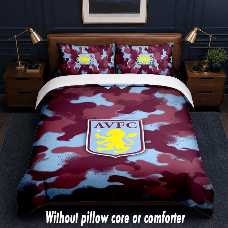 Aston Villa Football Design Bed Bedding Set 1 Duvet Cover + 2 Pillowcases Soft Breathable Household Bed Linens