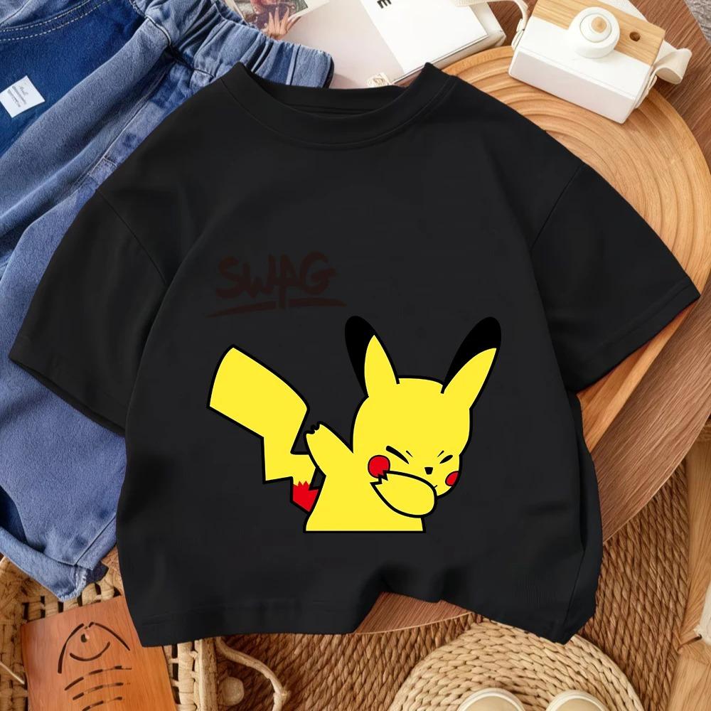 Children Fashion Street Tee Pikachu Cute Cartoon Print For Boys Girls Summer Casual Comfort Wear 3-14 Years