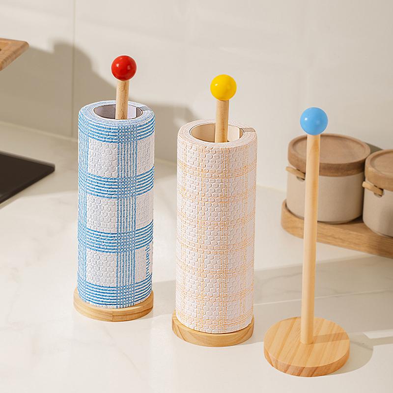 Kitchen Wooden Roll Paper Towel Holder Bathroom Tissue Vertical Stand Disposable Paper Pot Kitchen Toilet Storage Accessories