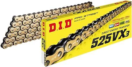 D.I.D 525VX3GBX120ZB 525VX3 X-Ring Series Chain - 120 Links - Gold