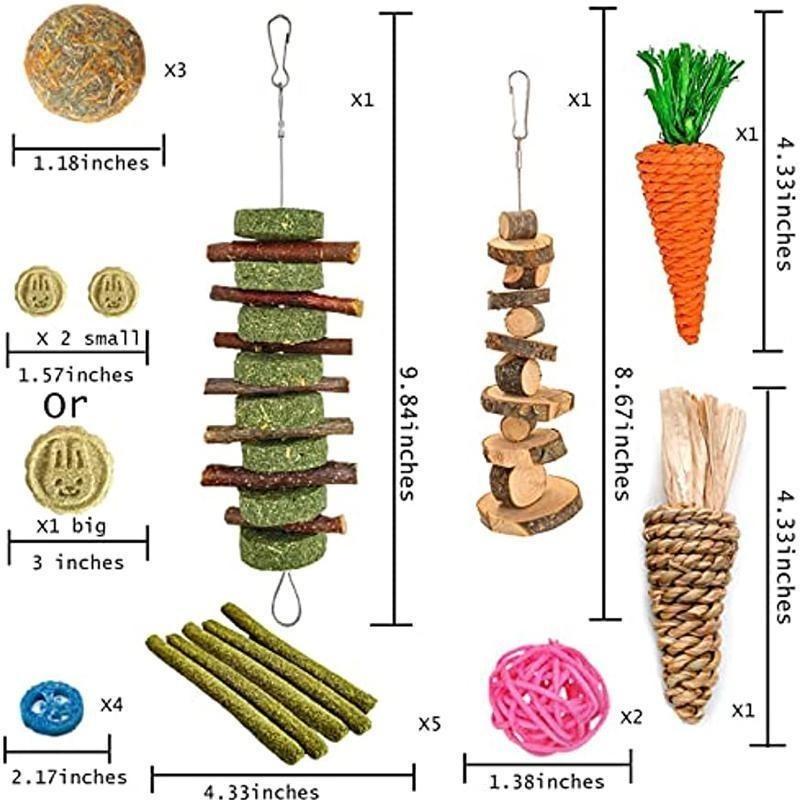 20 PCS Bunny Chew Toys for Teeth Natural Rabbit Toys Apple Wood Grass Sticks Chew and Treat for Guinea Pigs Hamster Chinchillas