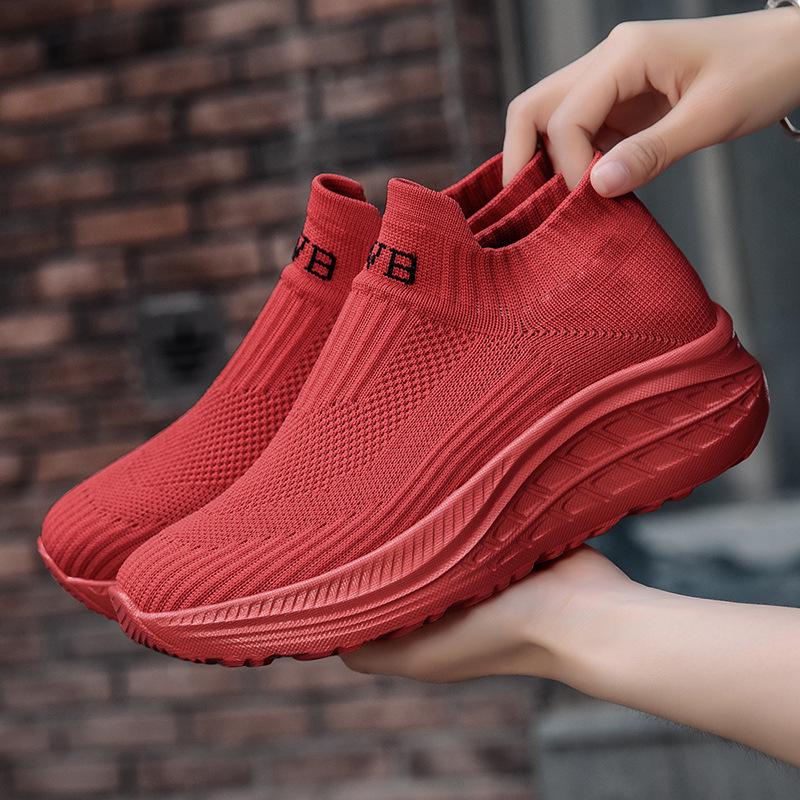 Große Damen Flyknit Atmungsaktive Freizeit Ältere Socken Schuhe