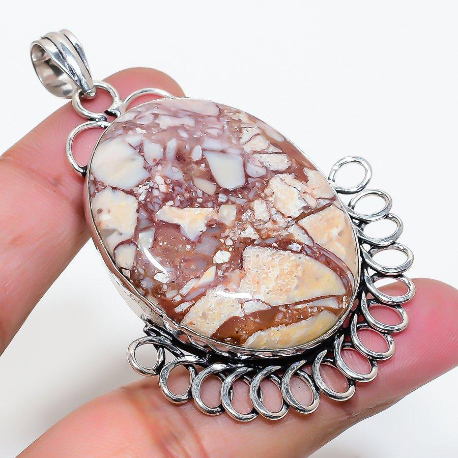 Natural Silver Leaf Jasper 925 Sterling Silver Jewelry Pendant 2.48" AP-16009