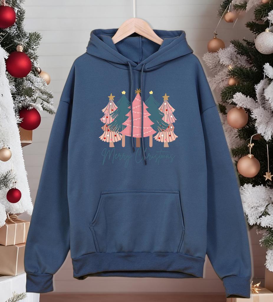 Merry Christmas Beautiful Trees Print Man Hoody Multicolor Pocket Hoodies Casual Fleece Hoodie Comfortable Hip Hop Pullovers