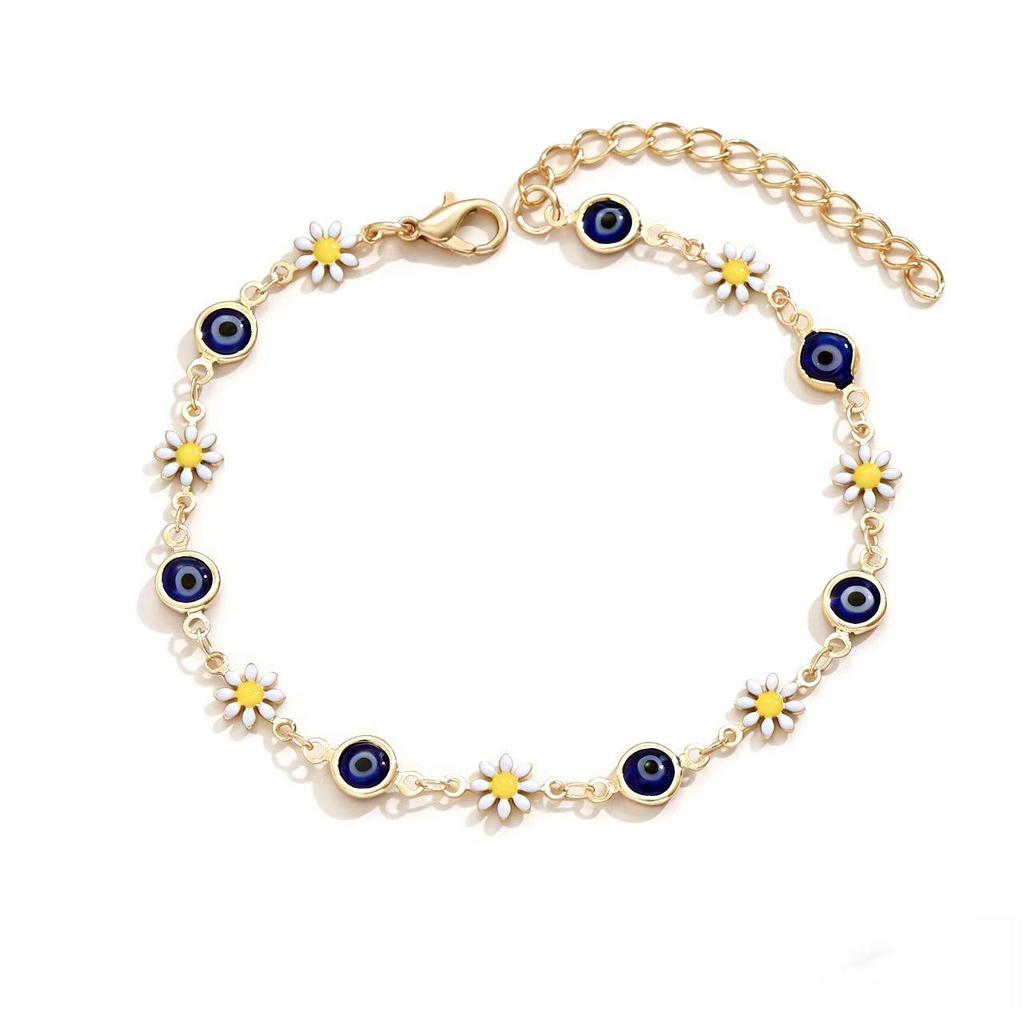 Daisy Eye Drip Oil Flower Bracelet Anklet - European & American Fashion Jewelry for Women