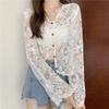 Vintage Summer Lace Blouses Women See Through Sheer Long Sleeve Sun Shirts Korean Style Casual Sun Protection Sexy Ladies Tops