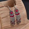 Bohemian Long Tassel Earrings For Women Handmade Jewelry Beads Chain Drop Earrings Big Round Resin Stone Dangle Ethnic Earrings