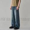 Mens Relaxed Straight Fit Denim Jeans Vintage Washed Cotton Blend Mid-Rise Casual Trousers Fall