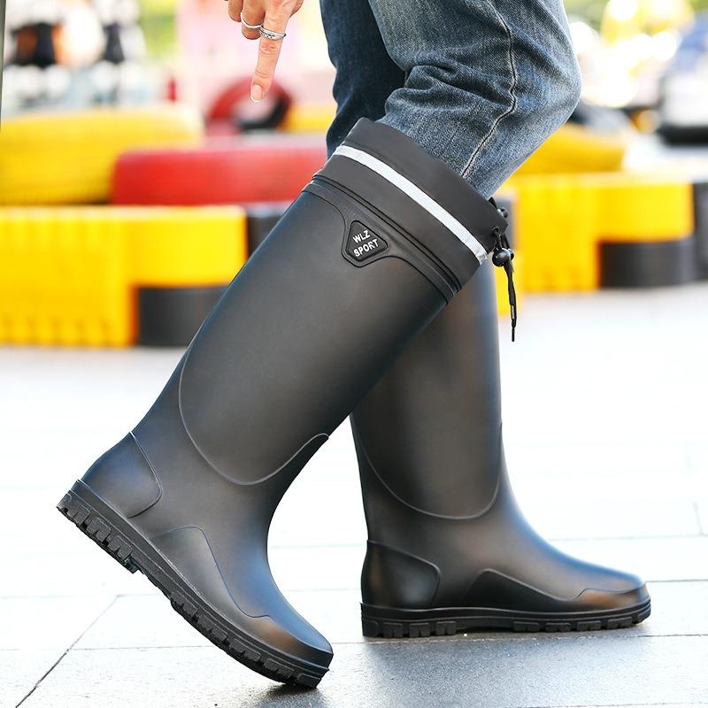 Winter Warm Rain Shoes Men's High Waterproof Pull Rope Bundle Night Reflective Strip Rubber Shoes Men's Non-slip Water Shoes Waterproof Shoes