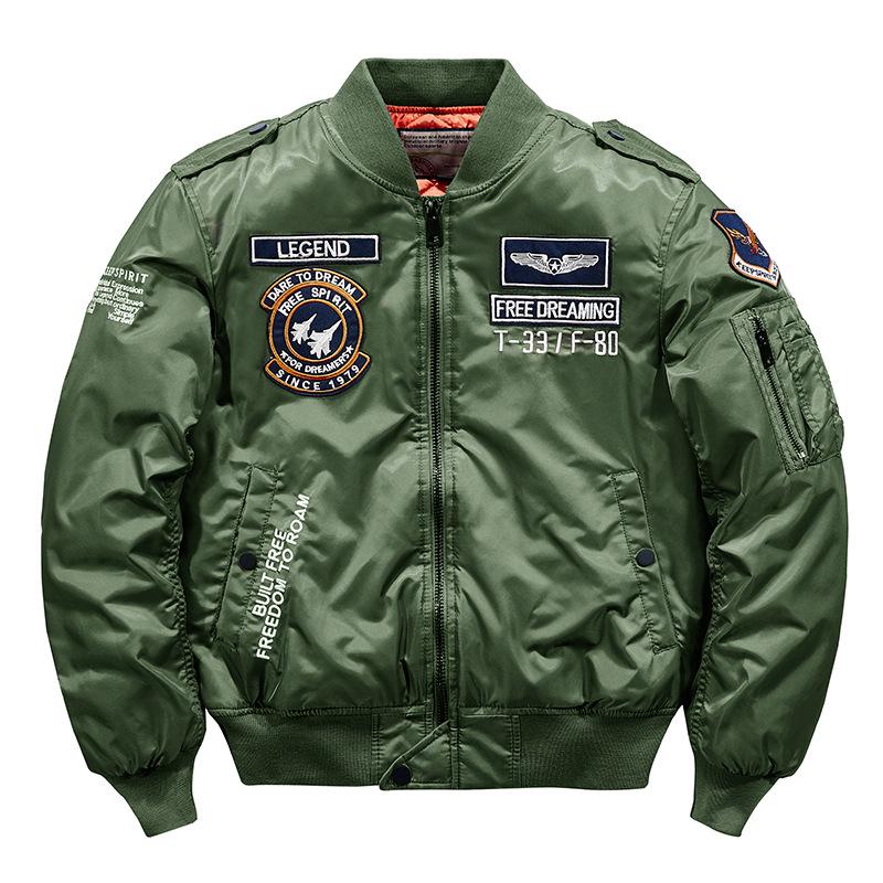 

Men s Plus Size Warm Padded Flight Jacket - Autumn/Winter Baseball Collar L армія зелений колір