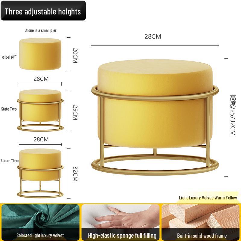 Solid Wood Round Stool - Light Luxury Shoe Changing/Footrest, Living Room/Entryway Bench/Pier, Coffee Table Accent.