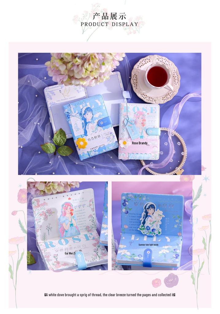 Fu You B6 PU Magnetic Buckle Rose Heartfelt Words Series Cute Girl Character Journal Notebook