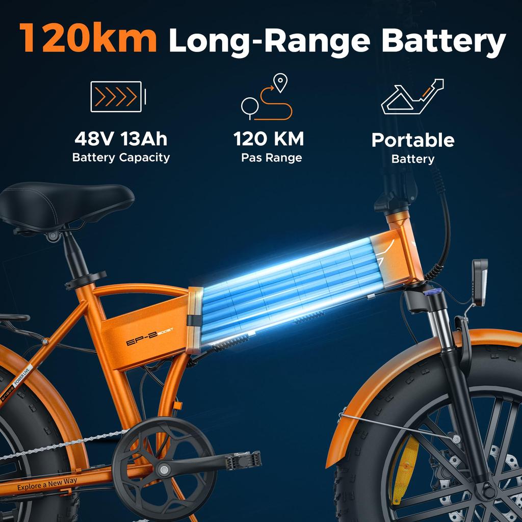 Bicicletă electrică pliabilă ENGWE, baterie 48V 13Ah, autonomie de 50-120 kilometri, anvelope late de 20 de inci, 7 viteze, EP-2 Boost.