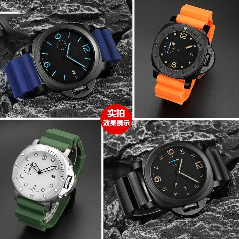 Schwarz Blau Grün Orange Uhrenarmband Silikon Gummi Armband Herren 22mm 24mm Für Panerai 111 441 386 Sport Soft Strap Kostenlose Werkzeuge