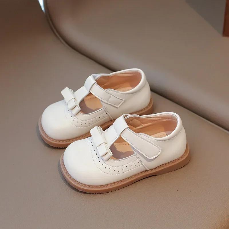 Girls Leather Shoes Simple Brand  Spring Autumn Designer Princess Sweet Cute SoftComfortable Children Flats Kids Shoes New