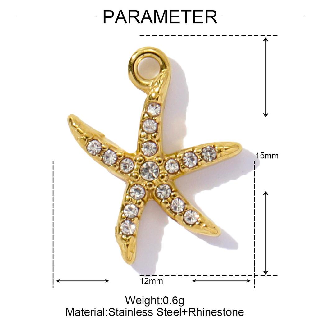 3pcs/Lot Stainless Steel Rhinestone Shell Starfish Crab Pendant Seahorse Dolphin Turtle DIY Charms Necklace Making Women Jewelry