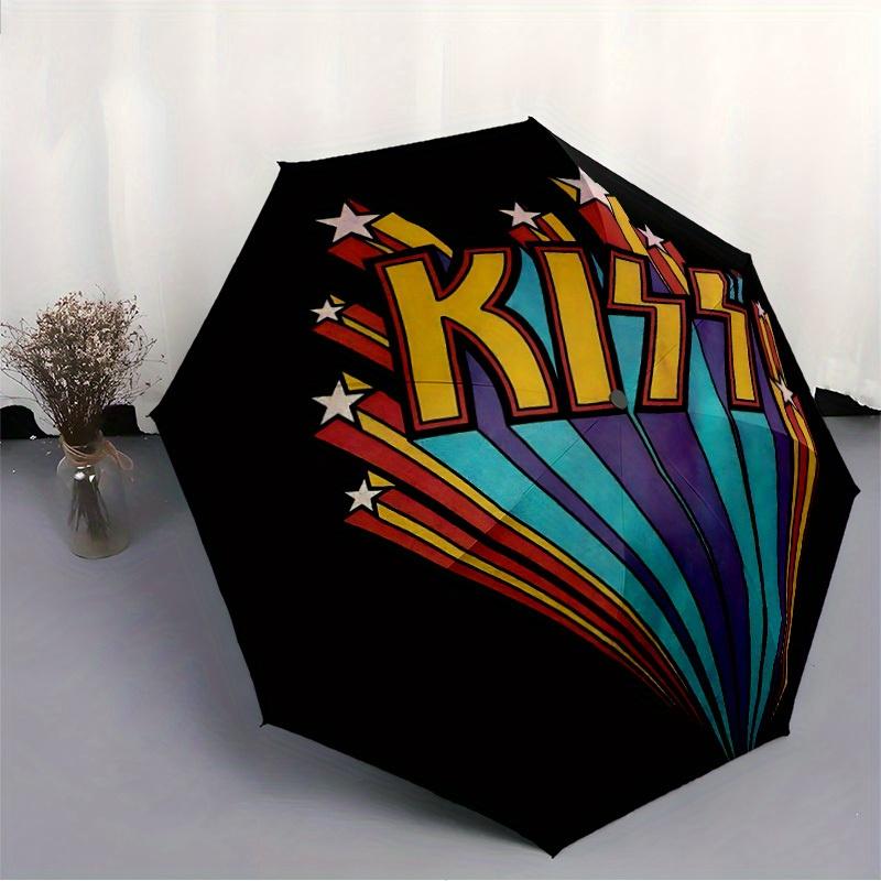 KISS Muzyka Automatyczny Składany Parasol ze Stabilnym Żelaznym Stelażem, Przenośny Kompaktowy Parasol Podróżny do Użytku Całorocznego Imprezy 0807063