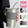 Stainless Steel Coffee Mug with Straw Lid Portable Coffee Cup Drinking Beer Milk Water Cup Restaurant Bar Party 500ml