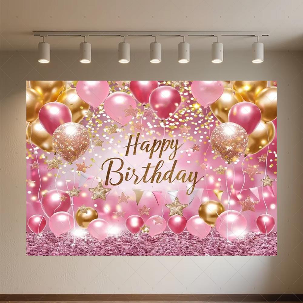 Crown Pink Balloons Background Banner Girls Birthday Party Decorations Flower Photography Backdrop Supplies Photo Shoot Props