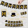 JOJO FLY New Years Eve Party Decorations Kit, Happy New Year Banner, Black and Gold Hanging Swirls for Happy New Year Decorations 2026, NYE