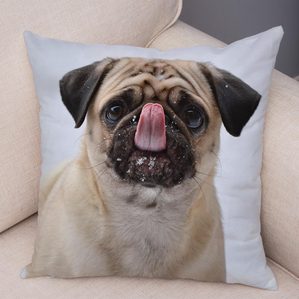 Cute Pug Dog Cushion Cover Both Sided Print Decor Pet Animal Pillowcase for Car Sofa Home Car Soft Plush Throw Pillow Case