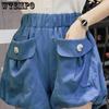 WTEMPO Summer Women's Large Size Shorts Thin Slim High Waist Shorts Loose Wide Leg Shorts Thin Section Design Sense Denim Shorts Casual Shorts