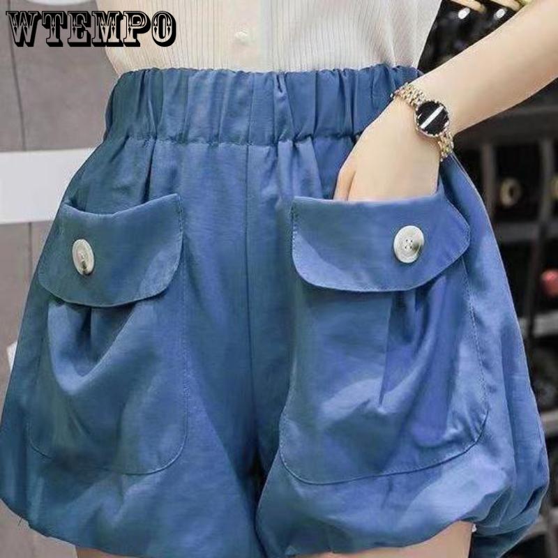 WTEMPO Summer Women's Large Size Shorts Thin Slim High Waist Shorts Loose Wide Leg Shorts Thin Section Design Sense Denim Shorts Casual Shorts