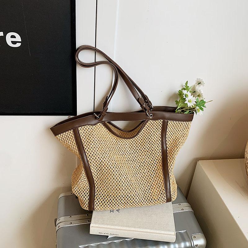 Large capacity woven tote straw bag women's 2026 spring new casual texture shoulder armpit bag