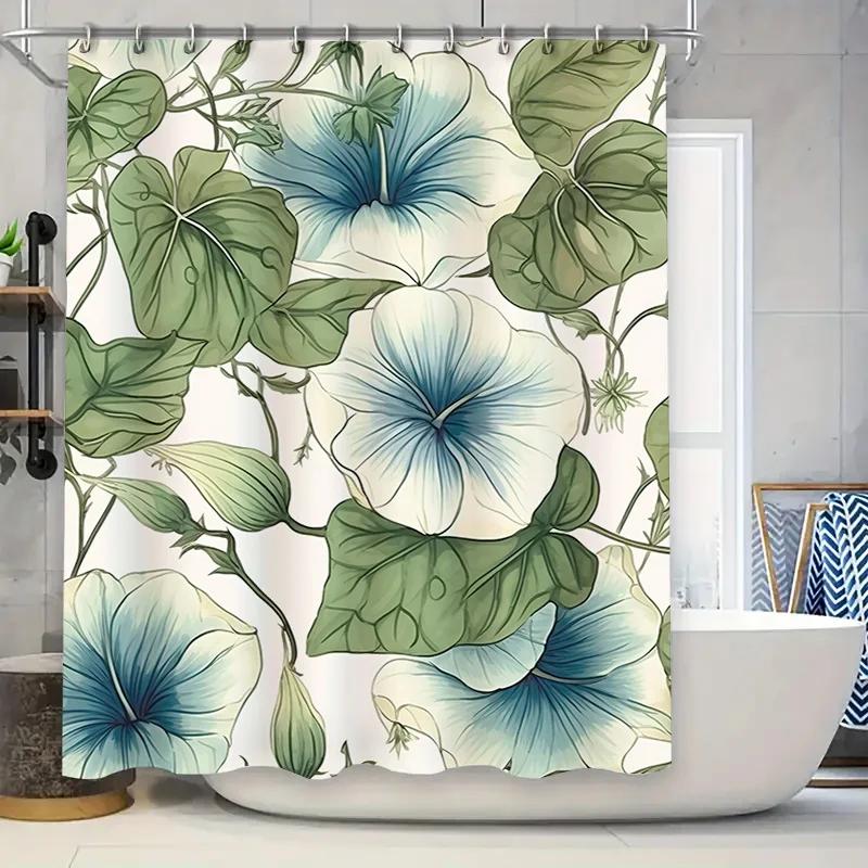Blue Floral Shower Curtain Waterproof Fabric Decorative Bathrooms Bathroom Liner for Home Decoration in Bath Curtains from Home