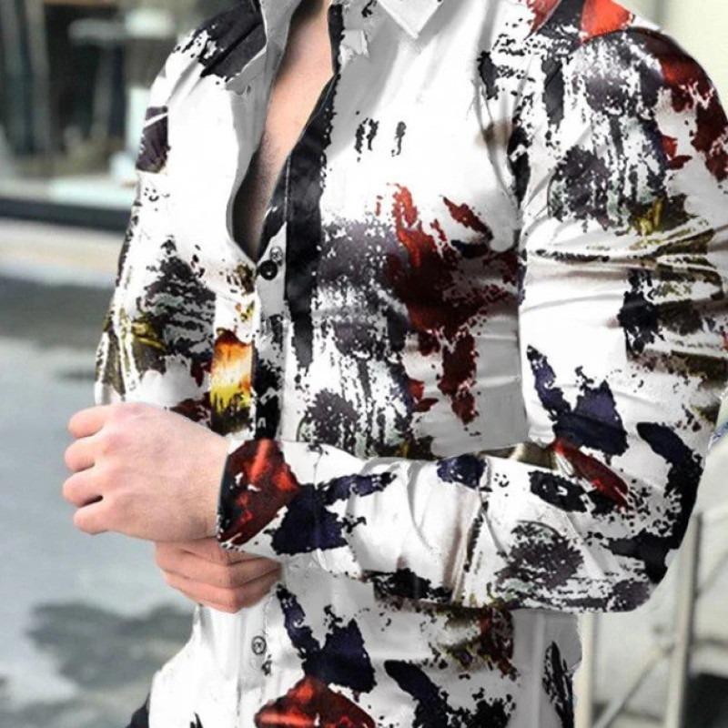 2025 European & American Men's Casual Plus Size Printed Long-Sleeve Shirt