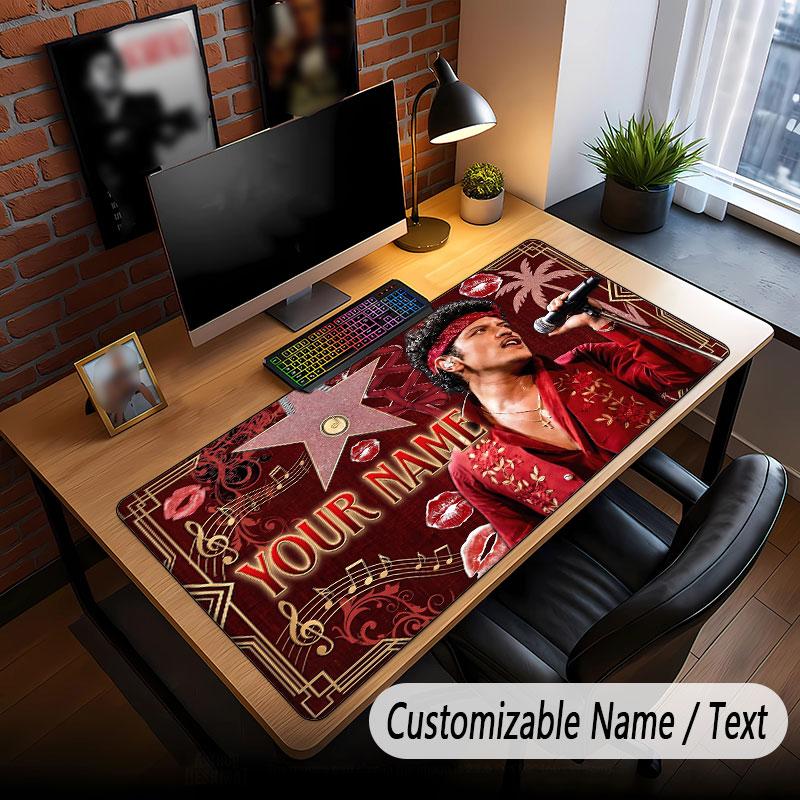 Custom Name Extended Mouse Pad,Bruno Mars Gaming Desk Mat For Home Office Desktop Decor